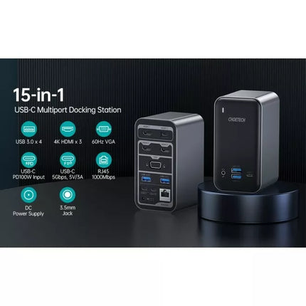Choetech HUB-M21 USB-C 15-in-1 Docking Station 3x HDMI 4K Video Output Laptop