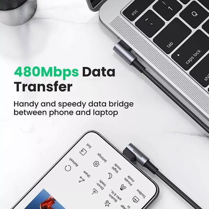 Ugreen 90° Angled Right Angle USB C to USB C Cable PD 60W 3A Fast Charging