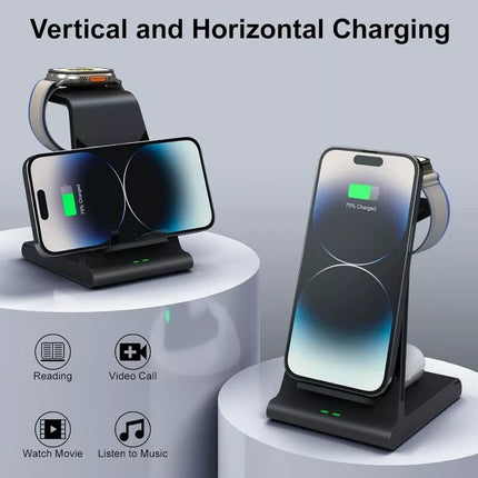 BDI 15W 3-in-1 Wireless Charger Stand for iPhone 16/15, Apple Watch, AirPods