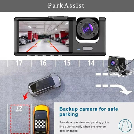 BDI 3 Channel Dash Cam DVR 1080P Front + Inside + Rear for Cars, Uber Driver