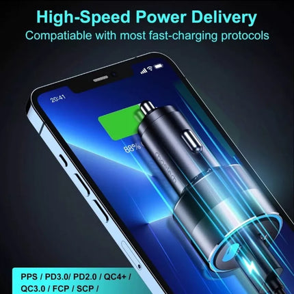Choetech 130W Dual USB-C & USB Fast Car Charger iPhone 16 iPad MacBook Laptop