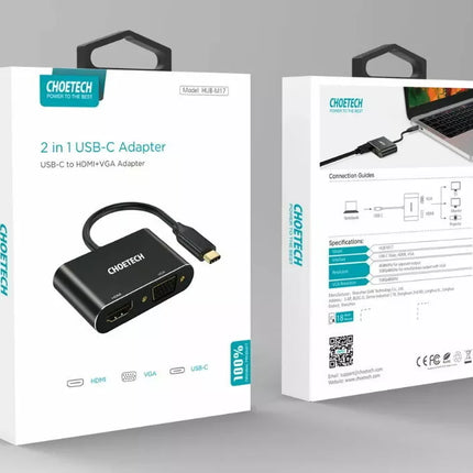 CHOETECH HUB-M17 2-in-1 USB C to HDMI VGA 4K UHD Dual Screen Display Adapter
