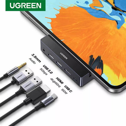 Ugreen 5-in-1 USB-C Multiport Adaptor Hub For iPad Pro -HDMI, USB, 3.5mm