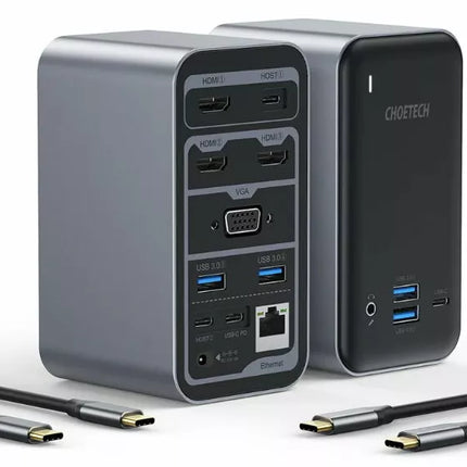 Choetech HUB-M21 USB-C 15-in-1 Docking Station 3x HDMI 4K Video Output Laptop