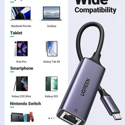 UGREEN USB C to Gigabit RJ45 Ethernet Adapter Network Wired LAN Internet Convert