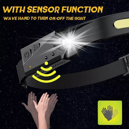 Head Light Motion Sensor Rechargeable Head Torch Headlamp IPX5 Waterproof