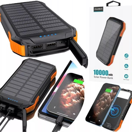 Choetech B659 10,000mAh Qi Wireless Solar Power Bank with LED Light, 2x USB