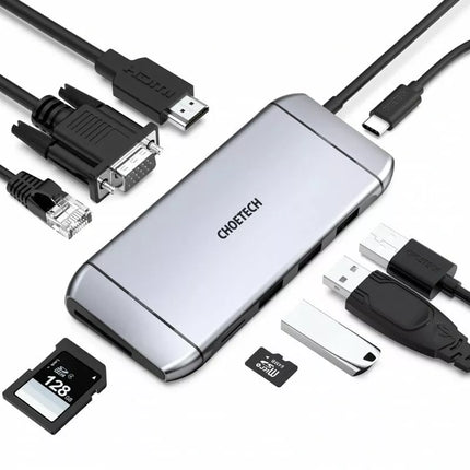 Choetech HUB-M15 9-in-1 USB-C Hub - 4K PD 100W RJ45 Ethernet For Mac Dell...