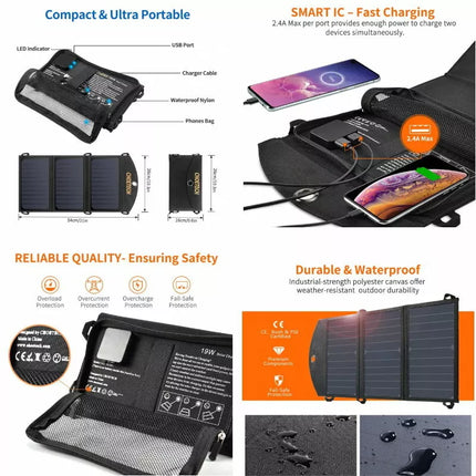 Choetech SC001 19W Solar Panel Portable Charger USB Charger For Camping Outdoors