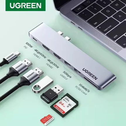 UGREEN 6-in-2 USB C Hub USB 3.0 TF/SD Thunderbolt 3.0 for MacBook Pro/Air M1