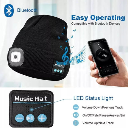 ZONSUSE 2-in-1 Winter Unisex Bluetooth Music Beanie Knitted Hat 6 LED Headlight