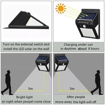 BDI 4-Pack 30 LED Solar PIR Motion Sensor Wall Light Outdoor Waterproof Garden