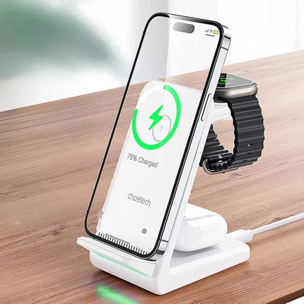 CHOETECH T608 15W 3-in-1 Wireless Charger Stand for Apple iWatch & Samsung Watch