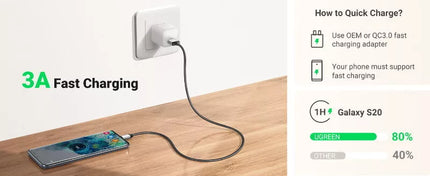 UGREEN USB 3.0 to USB-C Cable w/ 3A QC 3.0 Fast Charging for iPhone 16, 15, S24