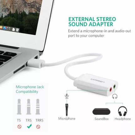 Ugreen USB 2.0 to External 3.5mm AUX Sound Card Adapter for Audio Microphone