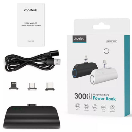 Choetech B660 Mini Power Bank 3000mAh with 3 Magnetic Connectors -Plane Allowed