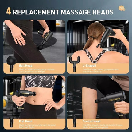 BDI 6 Speeds Mini Massage Gun Fascial Massager with 4 Massage Heads & PD Charger