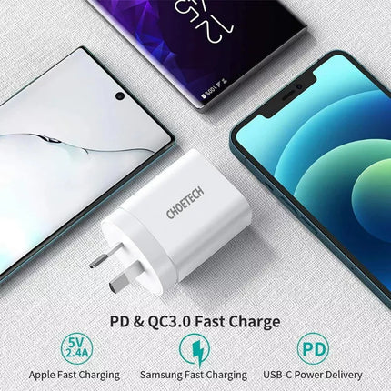 Choetech 20W PD USB-C Wall Charger QC 3.0 Power Adapter + Cable For iPhone 14 13