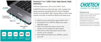 Choetech 7-in-1 USB-C Hub Adapter for MacBook Pro, Air w/ Thunderbolt 3 HDMI