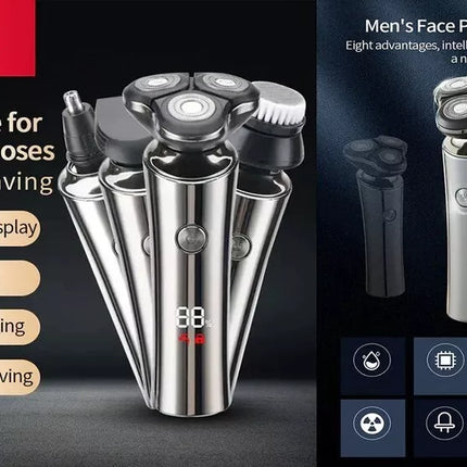 BDI Waterproof Electric Razor for Men Rechargeable Rotary Shaver Wet/Dry LED