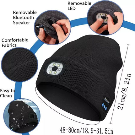ZONSUSE 2-in-1 Winter Unisex Bluetooth Music Beanie Knitted Hat 6 LED Headlight