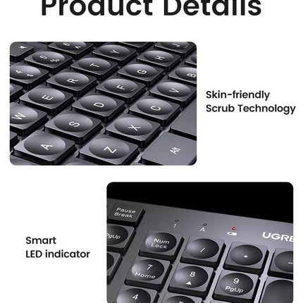 UGREEN 104-Key 2.4GHz Ergonomic Wireless Keyboard - Windows, Mac, Linux, Android