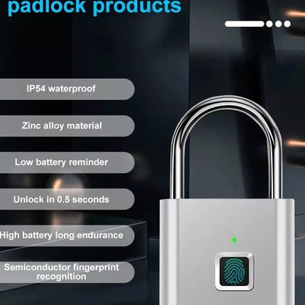 BDI Rechargeable Smart Fingerprint Padlock w/ USB Charging -Suitcase, Gym Locker