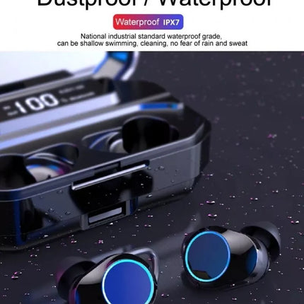 BDI IPX7 Water Resistant 9D True Stereo Bluetooth 5.3 Earbuds with LED Display
