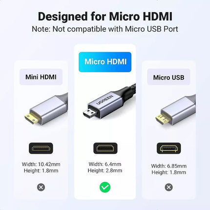 UGREEN 8K Micro HDMI to HDMI 2.1 Standard Cable 48Gbps, Support HDR eARC