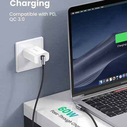 Ugreen 90° Angled Right Angle USB C to USB C Cable PD 60W 3A Fast Charging