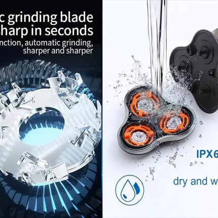 BDI Waterproof Electric Razor for Men Rechargeable Rotary Shaver Wet/Dry LED