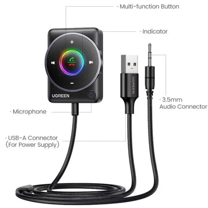 UGREEN Bluetooth 5.4 Receiver AUX Car Audio Adapter Noise Cancellation