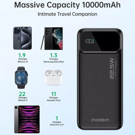 CHOETECH 3-Ports PD 22.5W Digital Display Power Bank - B731, B730, B729, B728