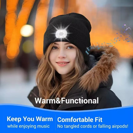 ZONSUSE 2-in-1 Winter Unisex Bluetooth Music Beanie Knitted Hat 6 LED Headlight