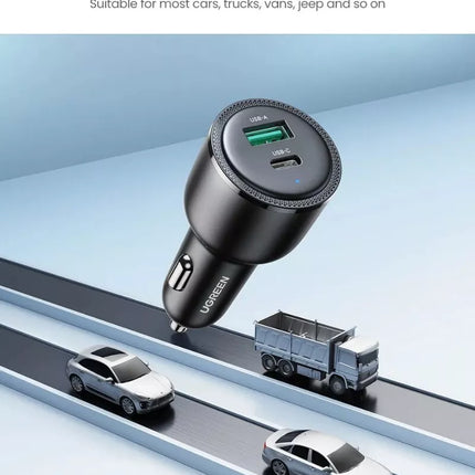Ugreen 63W USB C Car Charger Adapter - PPS 45W Super Fast Charging 2.0 + 18W QC