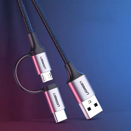 UGREEN 2-in-1 USB A to Micro USB & USB Type C Aluminium Case Cable