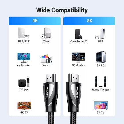 UGREEN 8K HDMI V2.1 to HDMI Cable 48Gbps Ultra High Speed PS5 XBOX HDTV Blu-ray