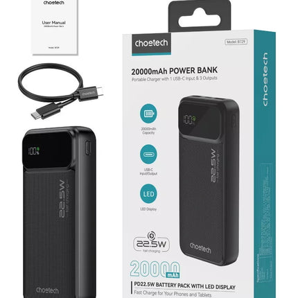 CHOETECH 3-Ports PD 22.5W Digital Display Power Bank - B731, B730, B729, B728