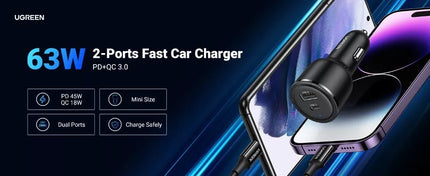 Ugreen 63W USB C Car Charger Adapter - PPS 45W Super Fast Charging 2.0 + 18W QC