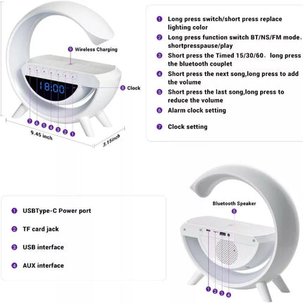 BDI Bedside Table Atmosphere Lamp w/ 15W Quick Wireless Charger & Speaker