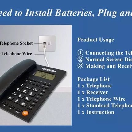 BDI Landline Corded Telephone Caller ID Desk Phone w/ Large Button Home/Office