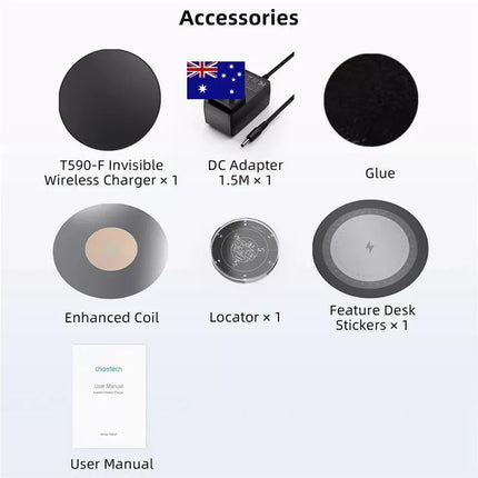 CHOETECH T590-F Invisible Under Table Desktop Wireless Charger Long Distance