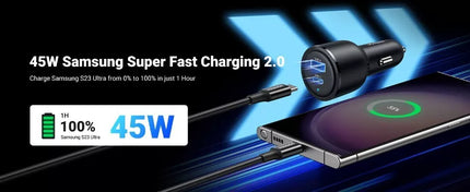 Ugreen 63W USB C Car Charger Adapter - PPS 45W Super Fast Charging 2.0 + 18W QC