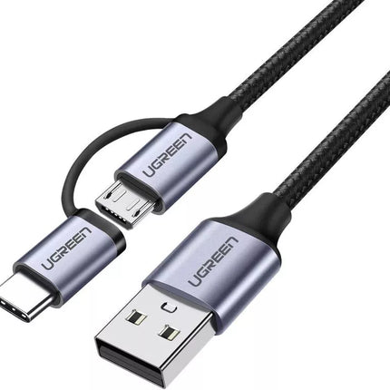 UGREEN 2-in-1 USB A to Micro USB & USB Type C Aluminium Case Cable