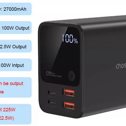 Choetech B635 27000mAh USB-C PD3.0 Portable Laptop Power Bank with 222.5W Output