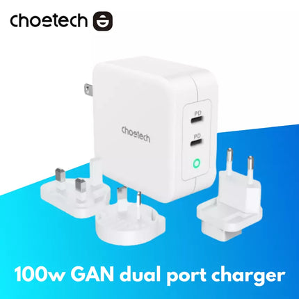 Choetech PD 100W GaN Dual USB Type C Travel Fast Charger For MacBook, iPhone 16