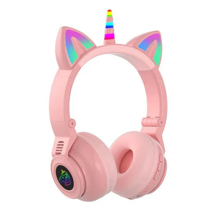 BDI Kawaii Unicorn Cat Ear Wireless Headphones with Microphone MIC RGB For Kids