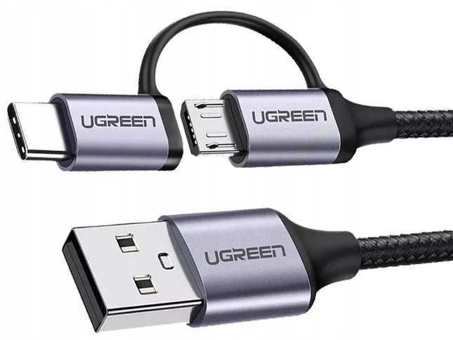 UGREEN 2-in-1 USB A to Micro USB & USB Type C Aluminium Case Cable