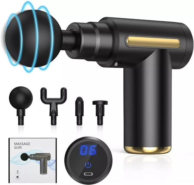 BDI 6 Speeds Mini Massage Gun Fascial Massager with 4 Massage Heads & PD Charger