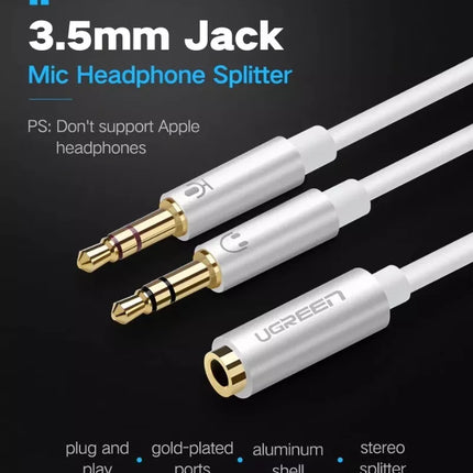 UGREEN 2x Dual 3.5mm Male to 3.5mm Female Audio & Mic Headphone Y Splitter Cable